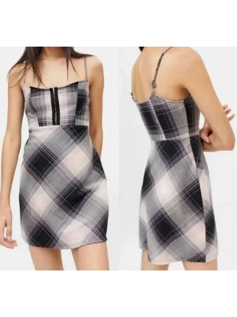 Urban Outfitters Women's Keya Plaid Hook & Eye Mini Dress Pink Black Size L